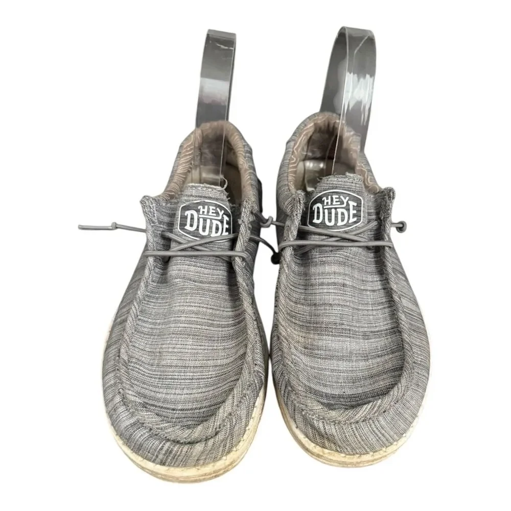Hey Dude Wally Youth Y6/L7 Gray Linen Stone Children’s Slip On Loafers Casual